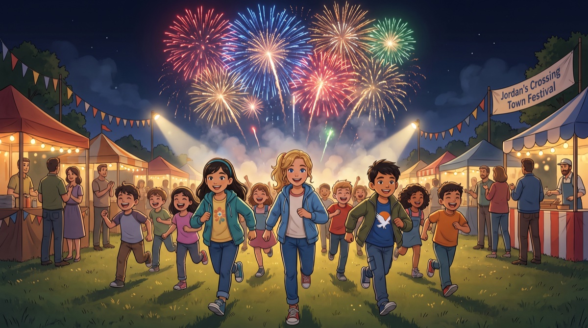 Jordan's Crossing town festival celebration scene